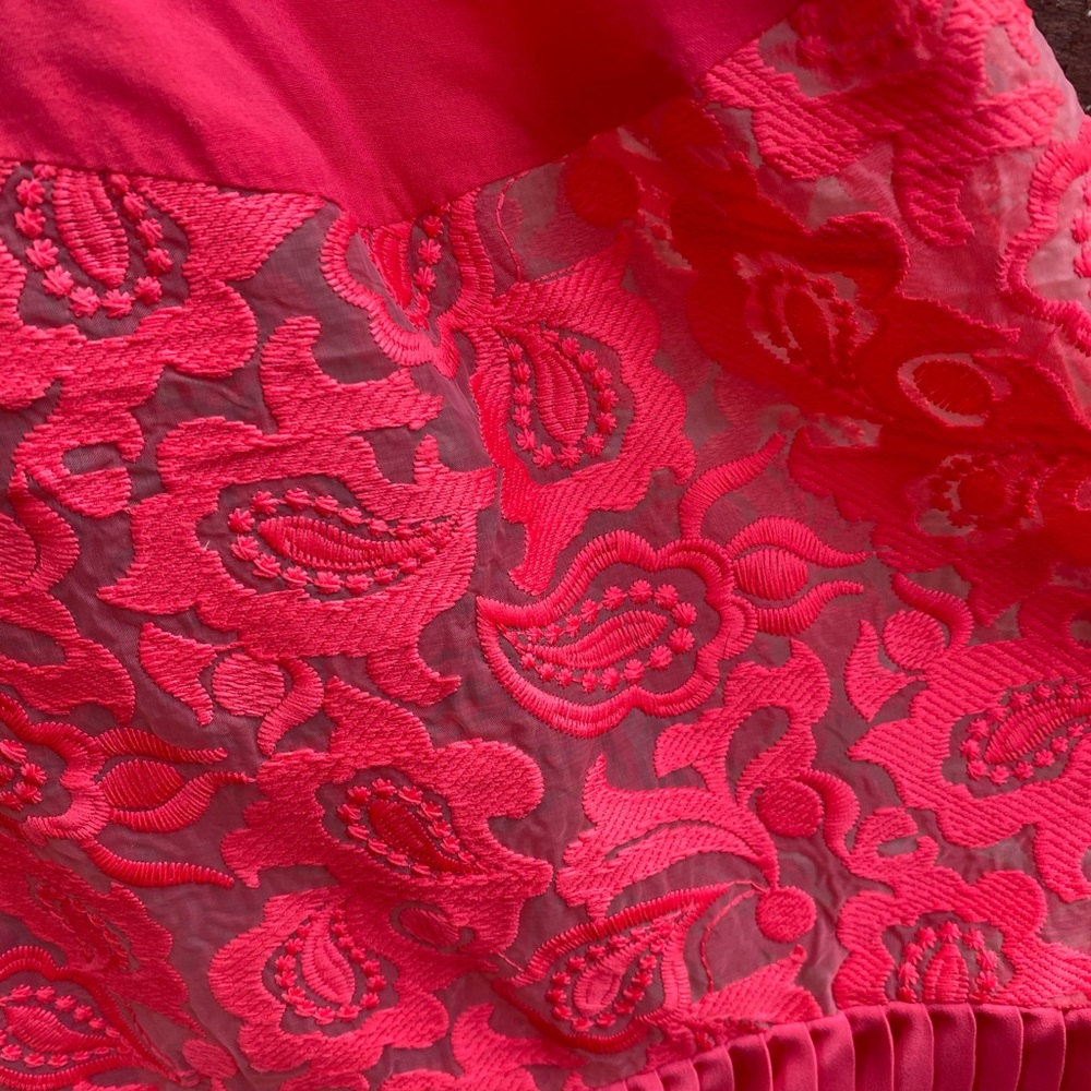 Gorgeous Coral Maxi Dress w/ Lace & Pleating
